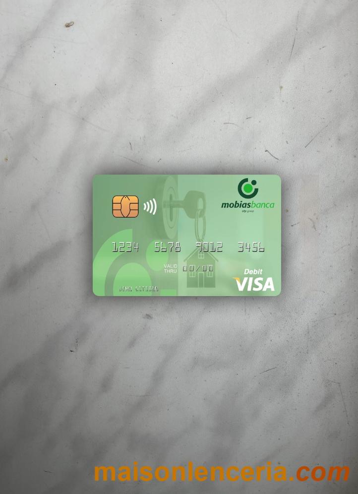 Escaneo PSD de fotolook de tarjeta de débito visa MobiasBanca de Moldavia+instantánea de fotos